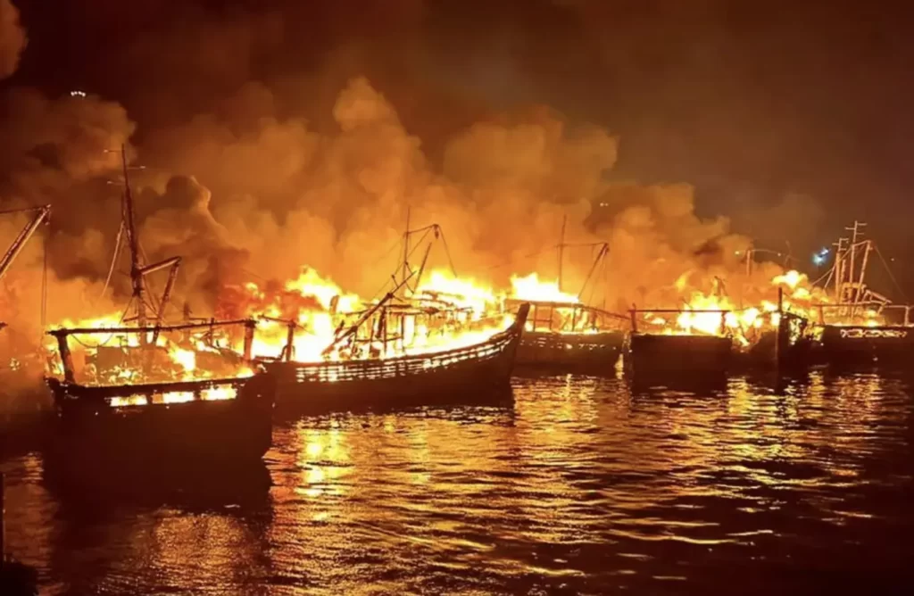 Massive Fire Breakout at the Fishing Harbor in Visakhapatnam